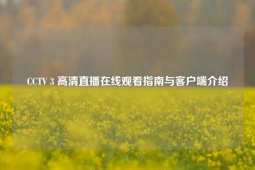 CCTV 3 高清直播在线观看指南与客户端介绍