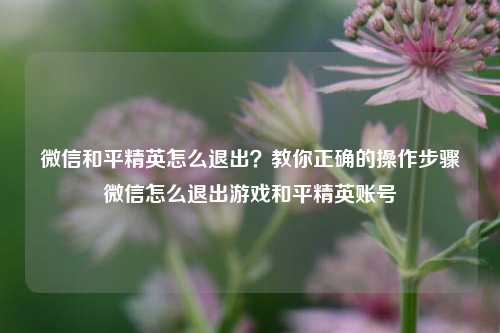 微信和平精英怎么退出？教你正确的操作步骤微信怎么退出游戏和平精英账号