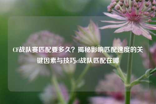 CF战队赛匹配要多久?揭秘影响匹配速度的关键因素与技巧cf战队匹配在哪
