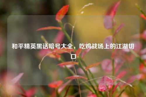 和平精英黑话暗号大全,吃鸡战场上的江湖切口
