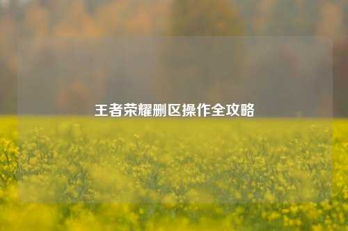 王者荣耀删区操作全攻略