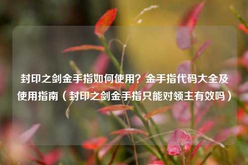 封印之剑金手指如何使用？金手指代码大全及使用指南（封印之剑金手指只能对领主有效吗）
